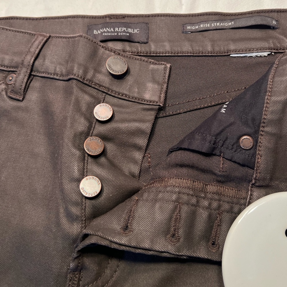 NWOT Banana Republic Straight Coated Jean Deep Chocolate Brown Button Closure 26 - Picture 4 of 7